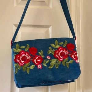 Embroidered handmade bluejean purse messenger bag